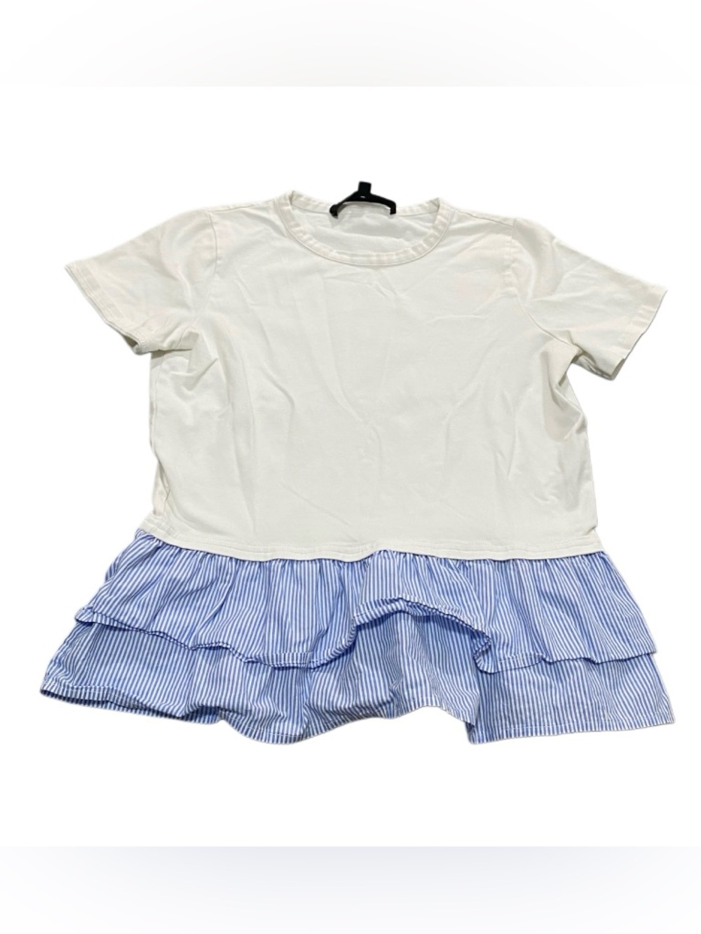 Veronica Beard Jeans Ruffle Bottom Short Sleeve Cotton Blouse Tee Size XS